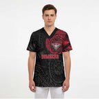 Personalized Essendon Bombers Polynesian Scrub Top Tribal Chest and Sleeve Tattoo Heritage Warrior
