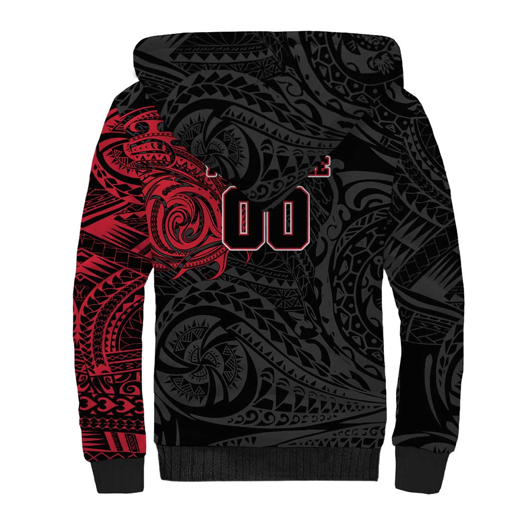 Personalized Essendon Bombers Polynesian Sherpa Hoodie Tribal Chest and Sleeve Tattoo Heritage Warrior