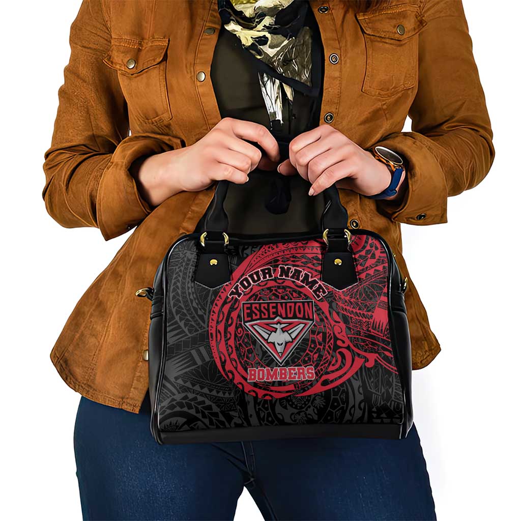 Personalized Essendon Bombers Polynesian Shoulder Handbag Tribal Chest and Sleeve Tattoo Heritage Warrior