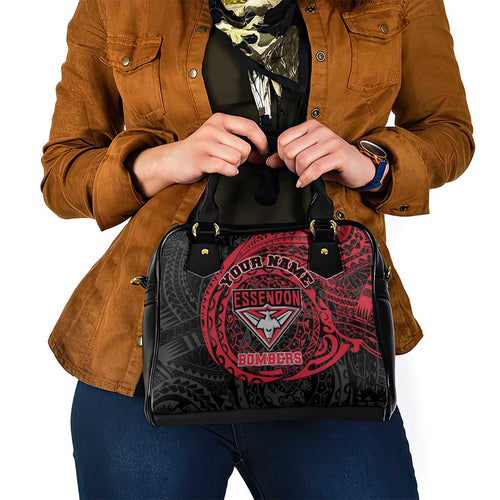 Personalized Essendon Bombers Polynesian Shoulder Handbag Tribal Chest and Sleeve Tattoo Heritage Warrior