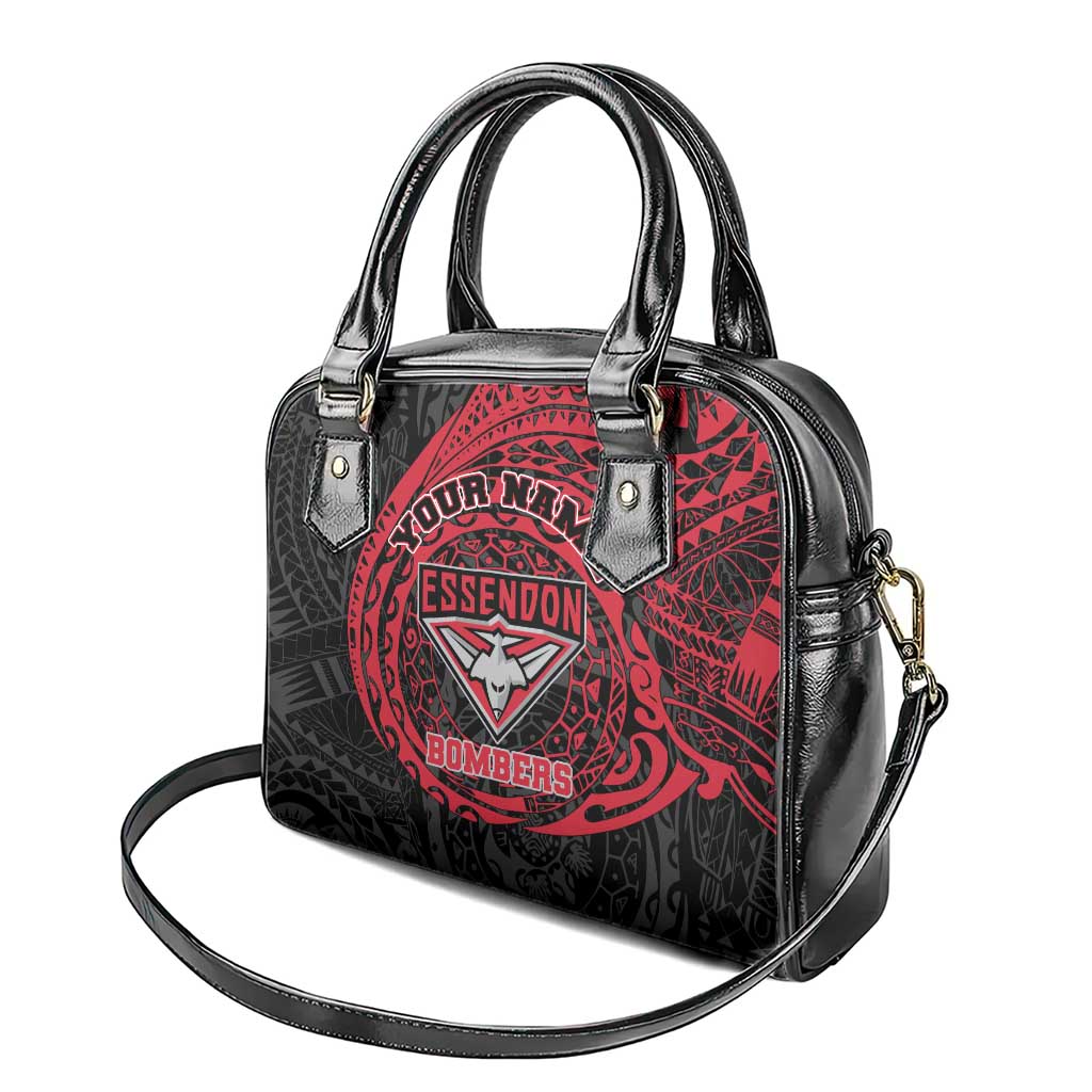 Personalized Essendon Bombers Polynesian Shoulder Handbag Tribal Chest and Sleeve Tattoo Heritage Warrior