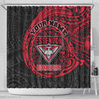 Personalized Essendon Bombers Polynesian Shower Curtain Tribal Chest and Sleeve Tattoo Heritage Warrior