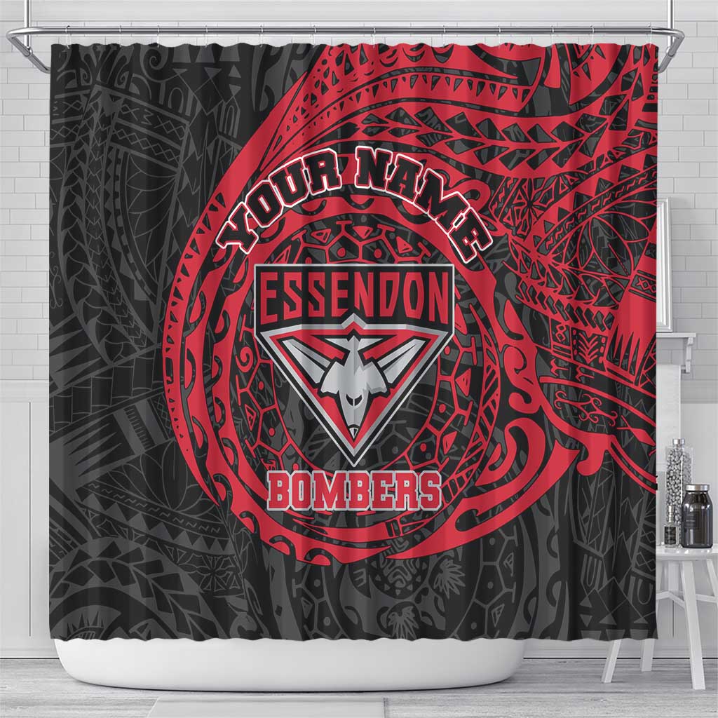 Personalized Essendon Bombers Polynesian Shower Curtain Tribal Chest and Sleeve Tattoo Heritage Warrior