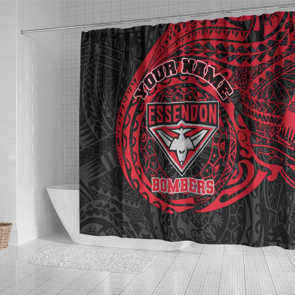 Personalized Essendon Bombers Polynesian Shower Curtain Tribal Chest and Sleeve Tattoo Heritage Warrior