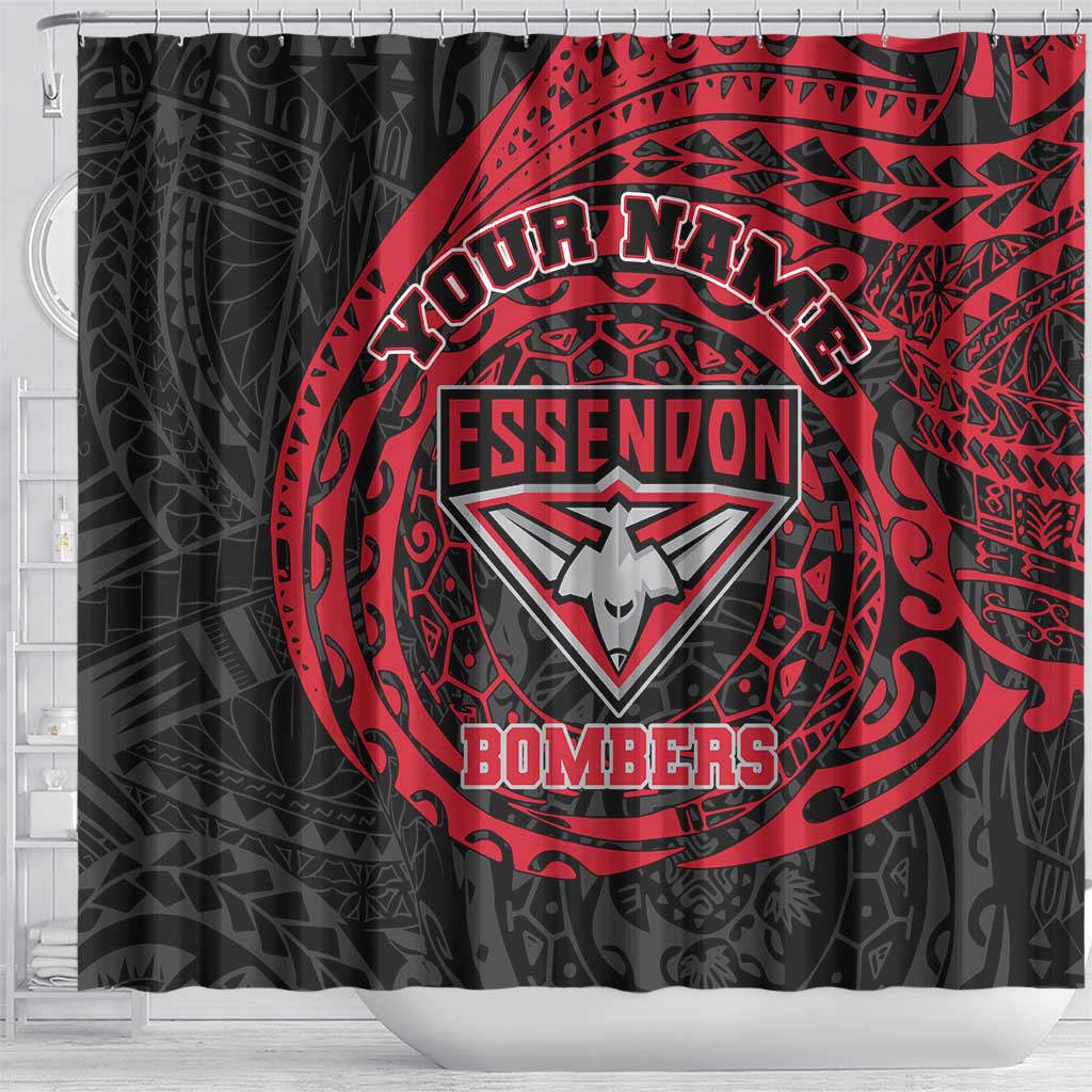 Personalized Essendon Bombers Polynesian Shower Curtain Tribal Chest and Sleeve Tattoo Heritage Warrior