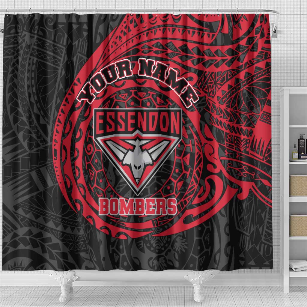 Personalized Essendon Bombers Polynesian Shower Curtain Tribal Chest and Sleeve Tattoo Heritage Warrior
