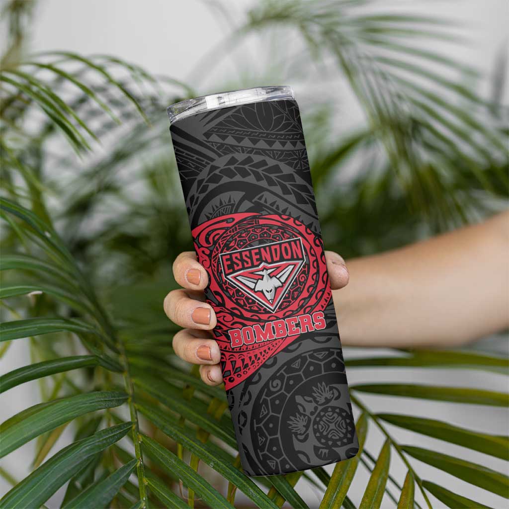 Personalized Essendon Bombers Polynesian Skinny Tumbler Tribal Chest and Sleeve Tattoo Heritage Warrior