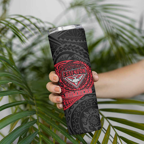 Personalized Essendon Bombers Polynesian Skinny Tumbler Tribal Chest and Sleeve Tattoo Heritage Warrior