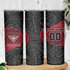 Personalized Essendon Bombers Polynesian Skinny Tumbler Tribal Chest and Sleeve Tattoo Heritage Warrior