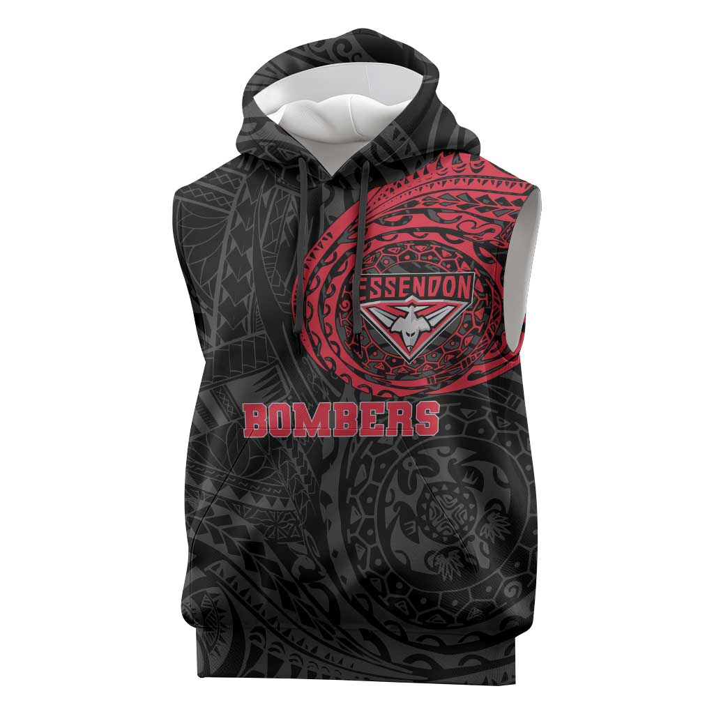 Personalized Essendon Bombers Polynesian Sleeveless Hoodie Tribal Chest and Sleeve Tattoo Heritage Warrior