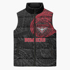 Personalized Essendon Bombers Polynesian Sleeveless Puffer Jacket Tribal Chest and Sleeve Tattoo Heritage Warrior
