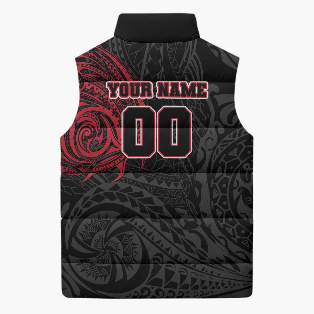 Personalized Essendon Bombers Polynesian Sleeveless Puffer Jacket Tribal Chest and Sleeve Tattoo Heritage Warrior