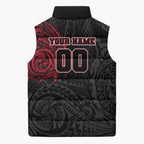 Personalized Essendon Bombers Polynesian Sleeveless Puffer Jacket Tribal Chest and Sleeve Tattoo Heritage Warrior