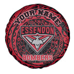 Personalized Essendon Bombers Polynesian Spare Tire Cover Tribal Chest and Sleeve Tattoo Heritage Warrior