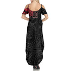 Personalized Essendon Bombers Polynesian Summer Maxi Dress Tribal Chest and Sleeve Tattoo Heritage Warrior