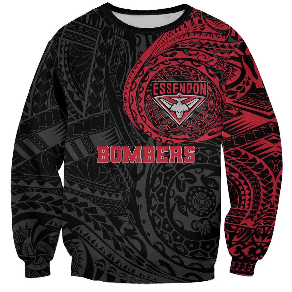Personalized Essendon Bombers Polynesian Sweatshirt Tribal Chest and Sleeve Tattoo Heritage Warrior