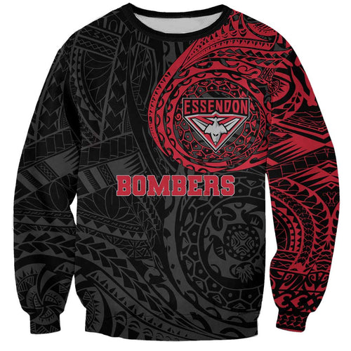 Personalized Essendon Bombers Polynesian Sweatshirt Tribal Chest and Sleeve Tattoo Heritage Warrior
