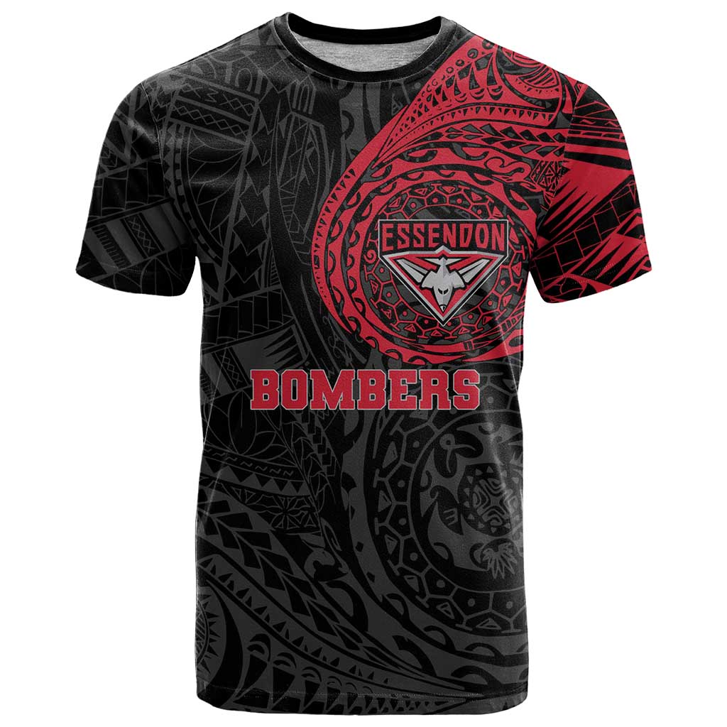 Personalized Essendon Bombers Polynesian T Shirt Tribal Chest and Sleeve Tattoo Heritage Warrior