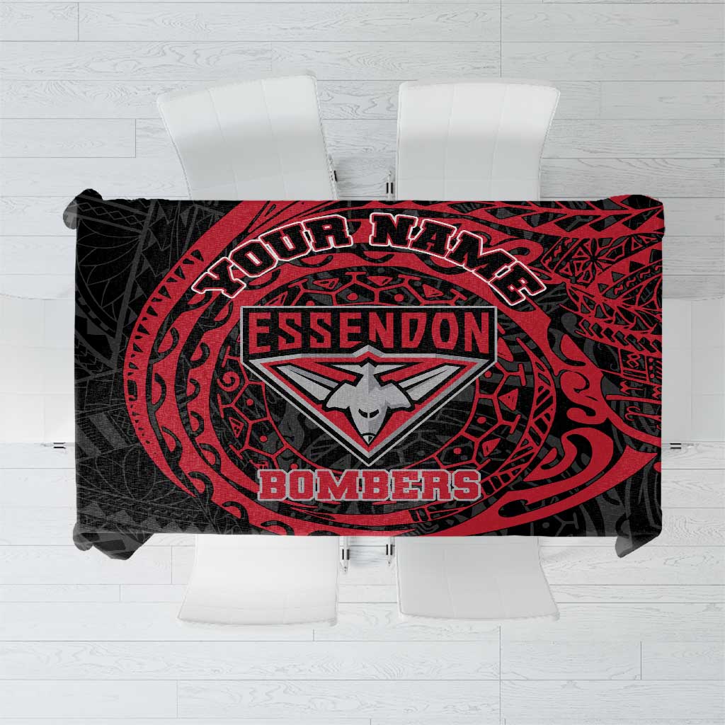 Personalized Essendon Bombers Polynesian Tablecloth Tribal Chest and Sleeve Tattoo Heritage Warrior