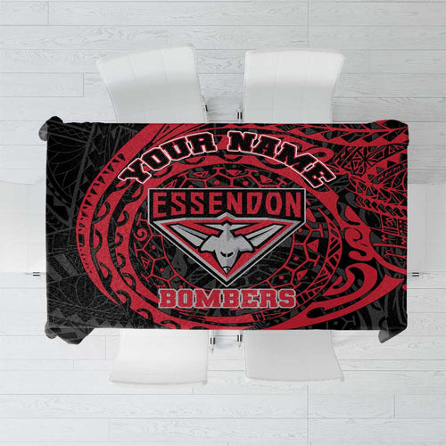 Personalized Essendon Bombers Polynesian Tablecloth Tribal Chest and Sleeve Tattoo Heritage Warrior