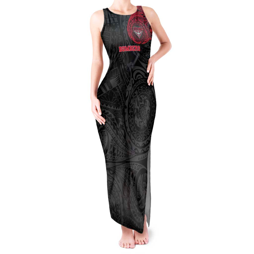 Personalized Essendon Bombers Polynesian Tank Maxi Dress Tribal Chest and Sleeve Tattoo Heritage Warrior
