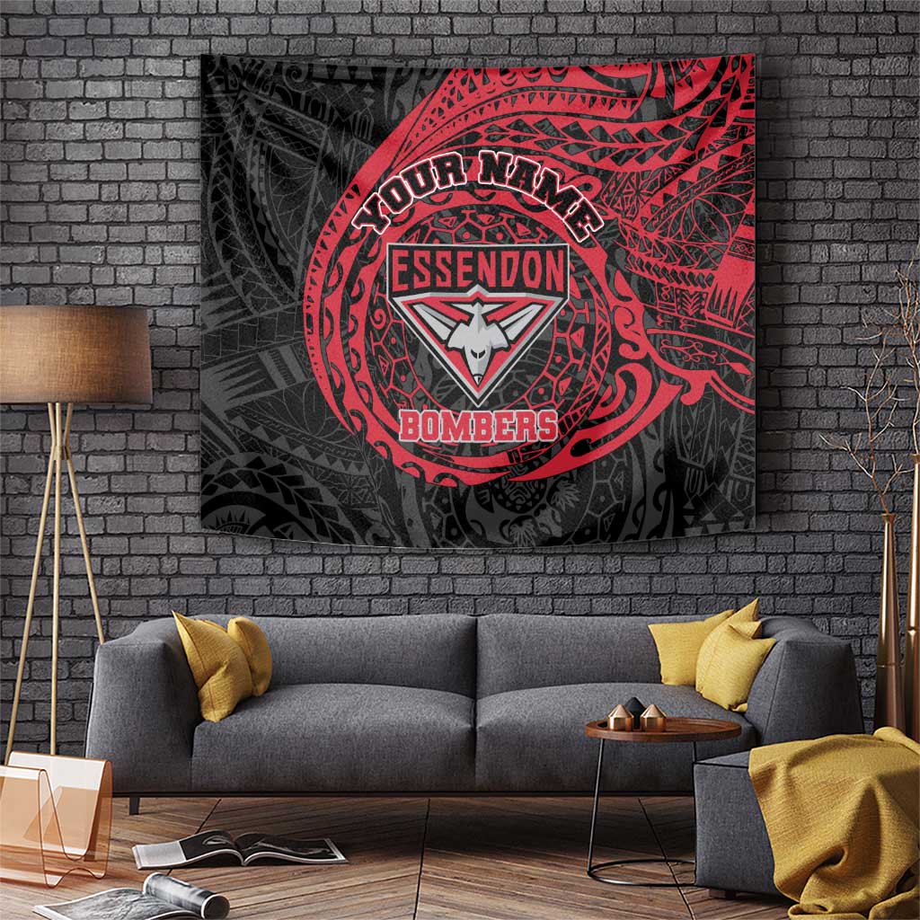 Personalized Essendon Bombers Polynesian Tapestry Tribal Chest and Sleeve Tattoo Heritage Warrior