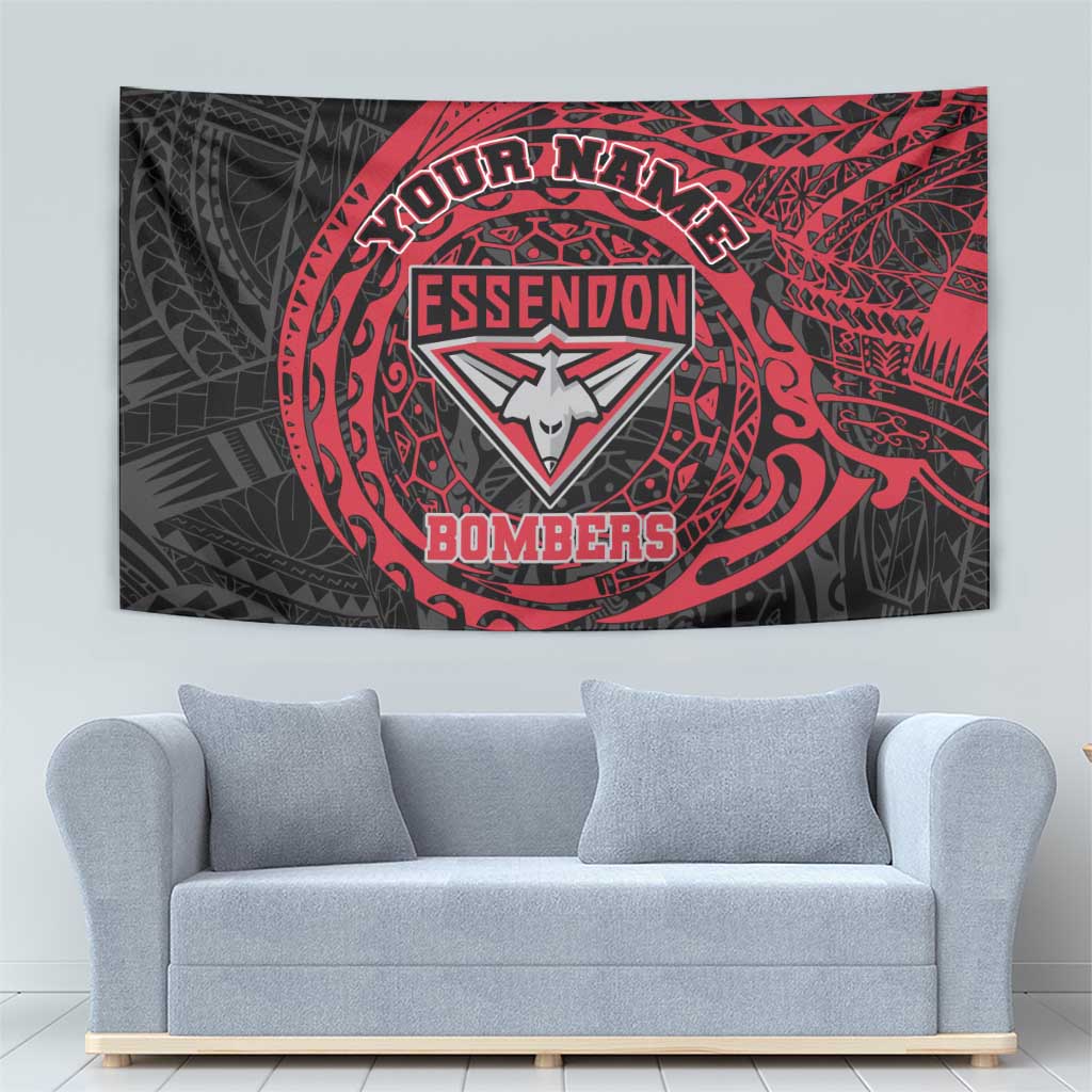 Personalized Essendon Bombers Polynesian Tapestry Tribal Chest and Sleeve Tattoo Heritage Warrior