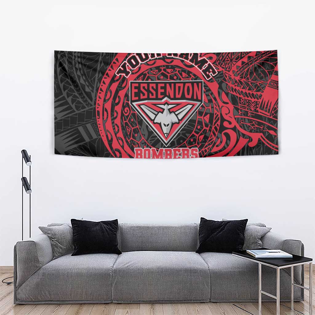 Personalized Essendon Bombers Polynesian Tapestry Tribal Chest and Sleeve Tattoo Heritage Warrior