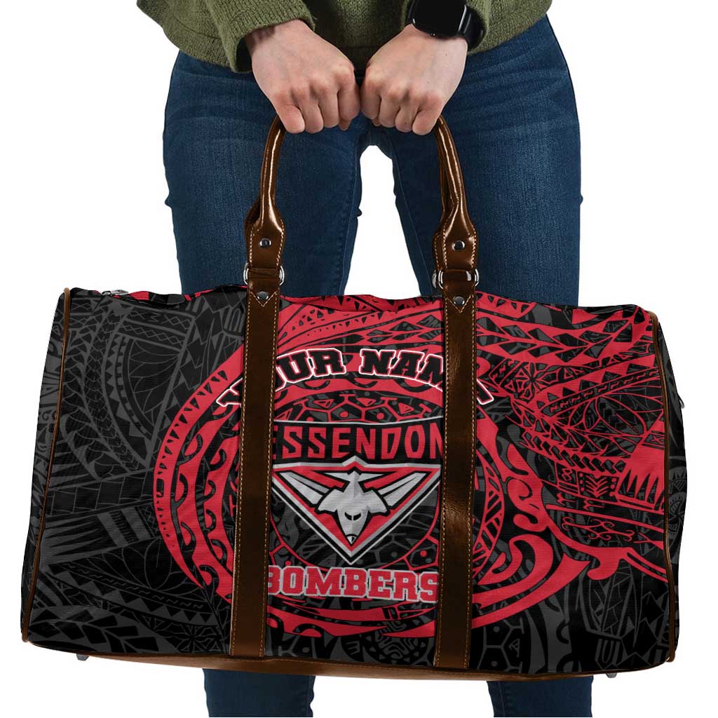 Personalized Essendon Bombers Polynesian Travel Bag Tribal Chest and Sleeve Tattoo Heritage Warrior