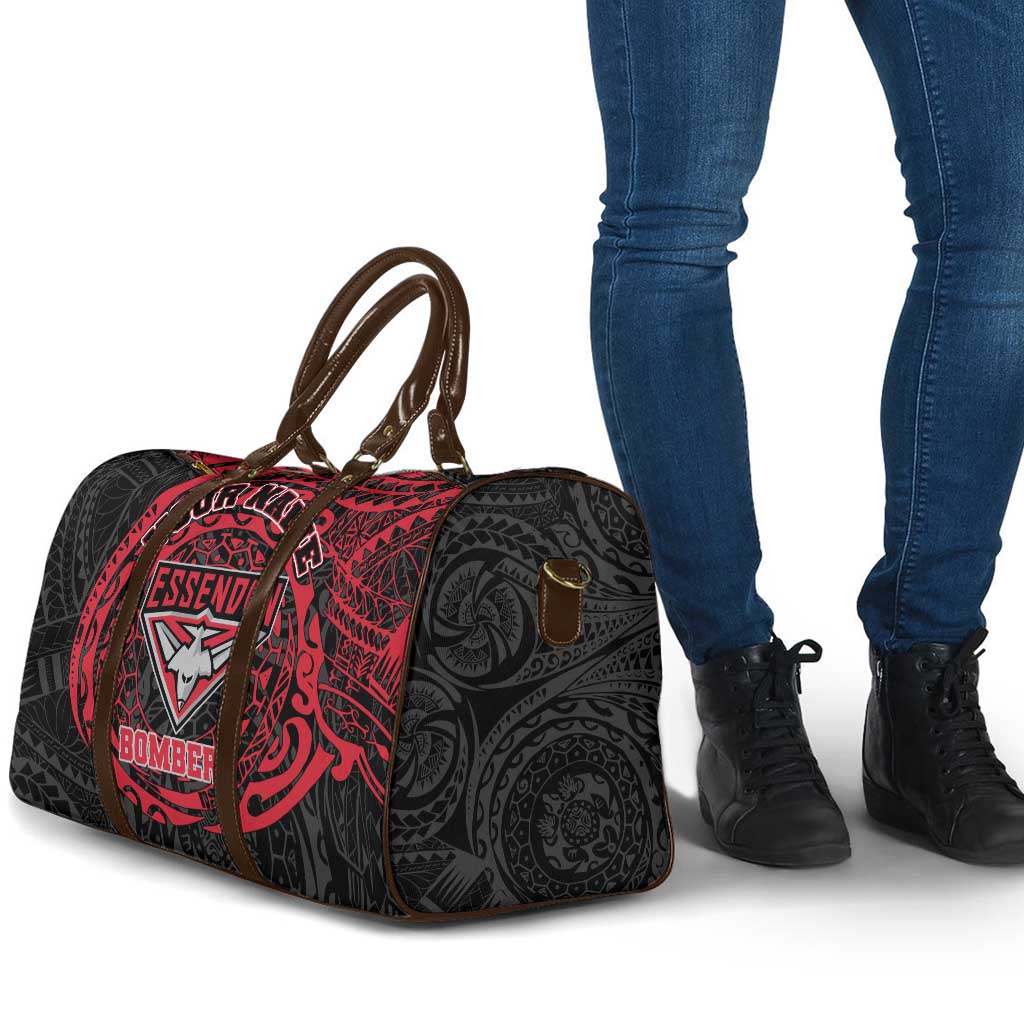Personalized Essendon Bombers Polynesian Travel Bag Tribal Chest and Sleeve Tattoo Heritage Warrior