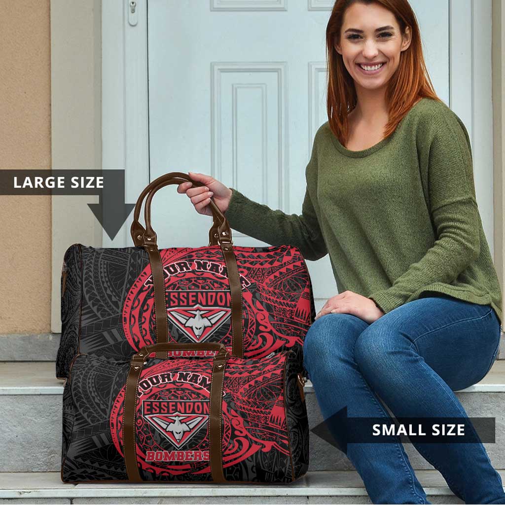 Personalized Essendon Bombers Polynesian Travel Bag Tribal Chest and Sleeve Tattoo Heritage Warrior