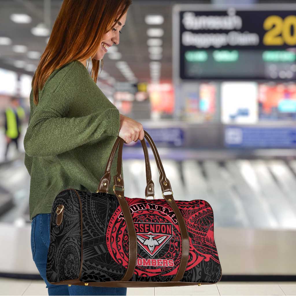 Personalized Essendon Bombers Polynesian Travel Bag Tribal Chest and Sleeve Tattoo Heritage Warrior