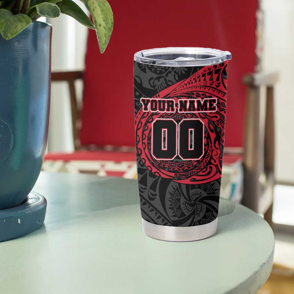 Personalized Essendon Bombers Polynesian Tumbler Cup Tribal Chest and Sleeve Tattoo Heritage Warrior