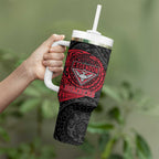 Personalized Essendon Bombers Polynesian Tumbler With Handle Tribal Chest and Sleeve Tattoo Heritage Warrior