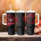 Personalized Essendon Bombers Polynesian Tumbler With Handle Tribal Chest and Sleeve Tattoo Heritage Warrior