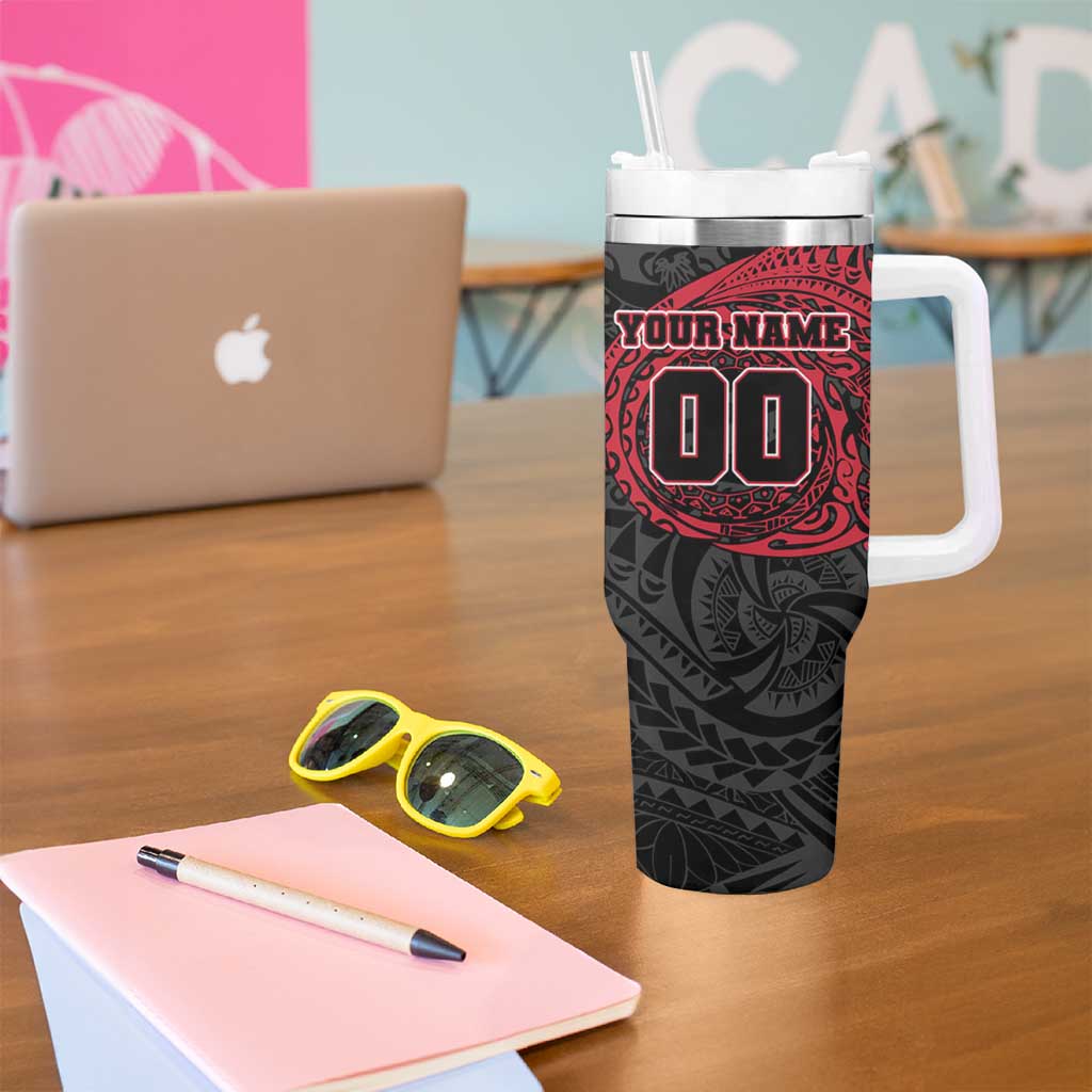 Personalized Essendon Bombers Polynesian Tumbler With Handle Tribal Chest and Sleeve Tattoo Heritage Warrior