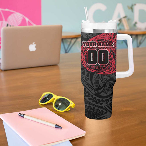 Personalized Essendon Bombers Polynesian Tumbler With Handle Tribal Chest and Sleeve Tattoo Heritage Warrior