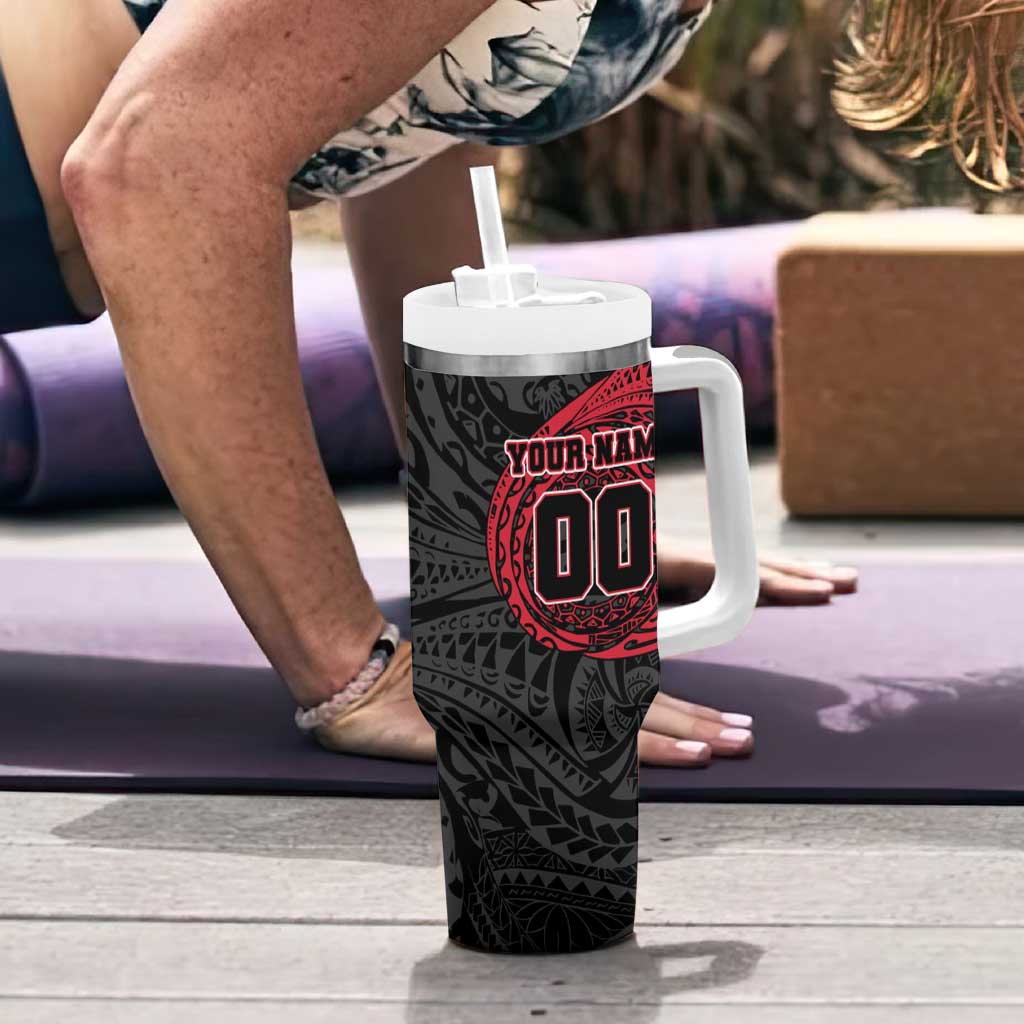 Personalized Essendon Bombers Polynesian Tumbler With Handle Tribal Chest and Sleeve Tattoo Heritage Warrior