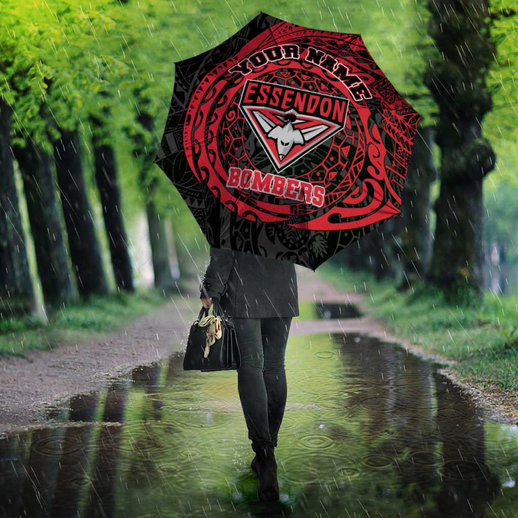 Personalized Essendon Bombers Polynesian Umbrella Tribal Chest and Sleeve Tattoo Heritage Warrior