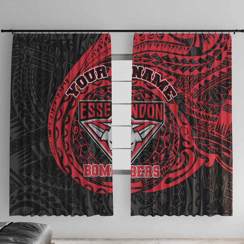Personalized Essendon Bombers Polynesian Window Curtain Tribal Chest and Sleeve Tattoo Heritage Warrior