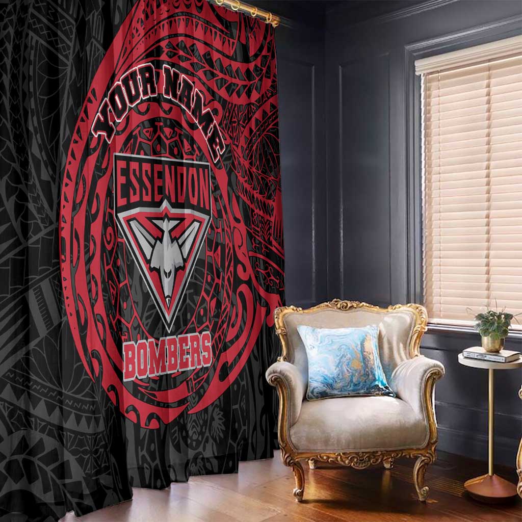 Personalized Essendon Bombers Polynesian Window Curtain Tribal Chest and Sleeve Tattoo Heritage Warrior