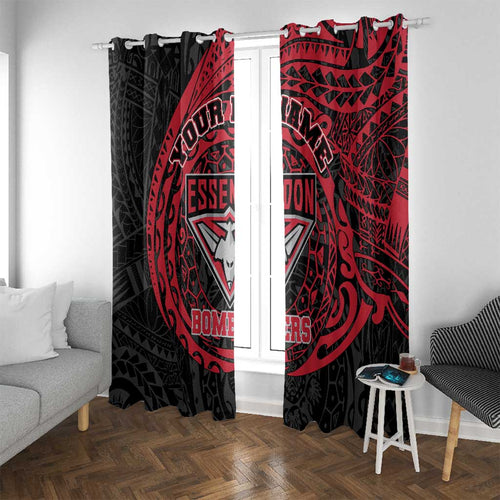 Personalized Essendon Bombers Polynesian Window Curtain Tribal Chest and Sleeve Tattoo Heritage Warrior