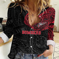 Personalized Essendon Bombers Polynesian Women Casual Shirt Tribal Chest and Sleeve Tattoo Heritage Warrior