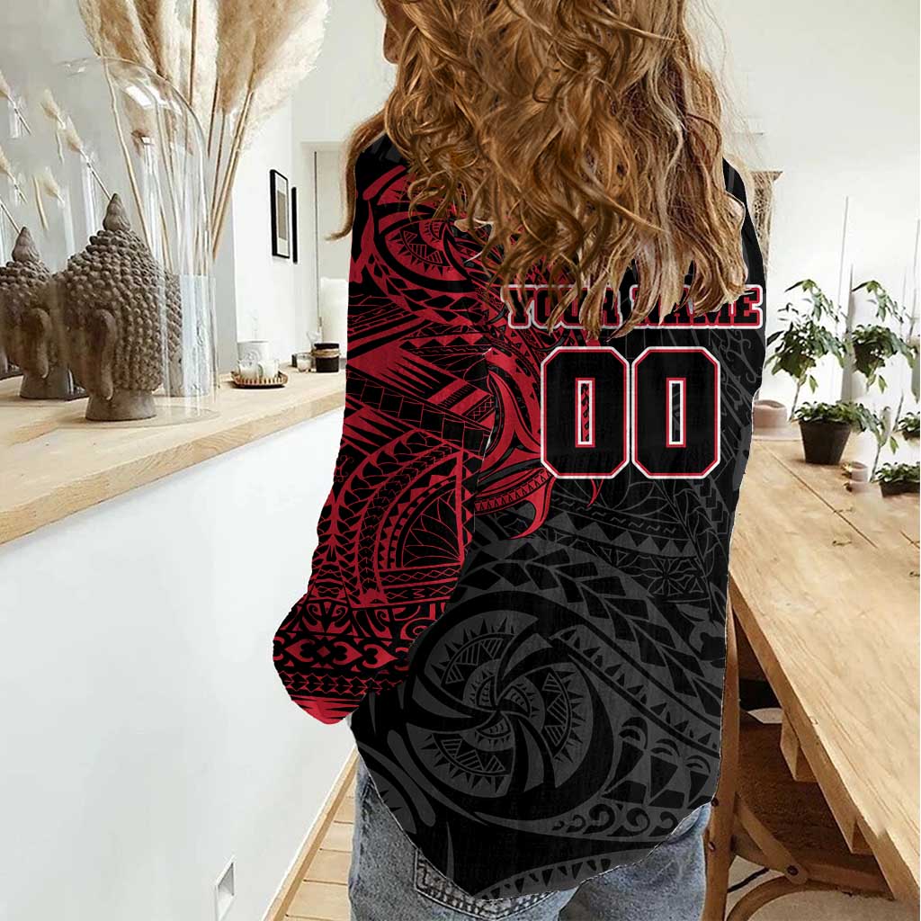 Personalized Essendon Bombers Polynesian Women Casual Shirt Tribal Chest and Sleeve Tattoo Heritage Warrior