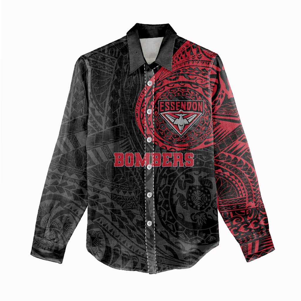 Personalized Essendon Bombers Polynesian Women Casual Shirt Tribal Chest and Sleeve Tattoo Heritage Warrior