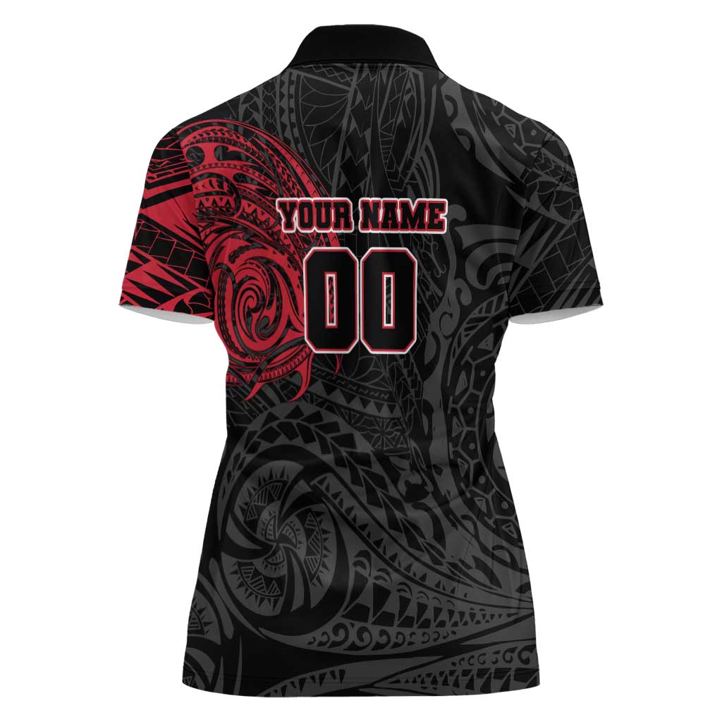 Personalized Essendon Bombers Polynesian Women Polo Shirt Tribal Chest and Sleeve Tattoo Heritage Warrior