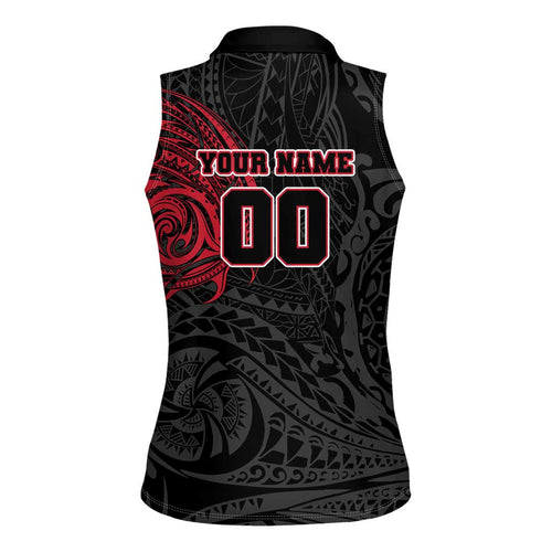 Personalized Essendon Bombers Polynesian Women Sleeveless Polo Shirt Tribal Chest and Sleeve Tattoo Heritage Warrior