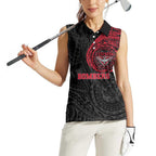 Personalized Essendon Bombers Polynesian Women Sleeveless Polo Shirt Tribal Chest and Sleeve Tattoo Heritage Warrior