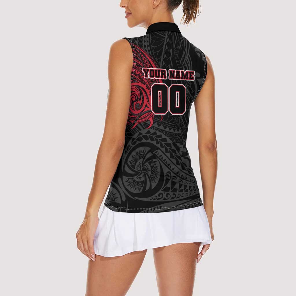 Personalized Essendon Bombers Polynesian Women Sleeveless Polo Shirt Tribal Chest and Sleeve Tattoo Heritage Warrior