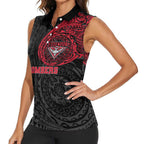 Personalized Essendon Bombers Polynesian Women Sleeveless Polo Shirt Tribal Chest and Sleeve Tattoo Heritage Warrior